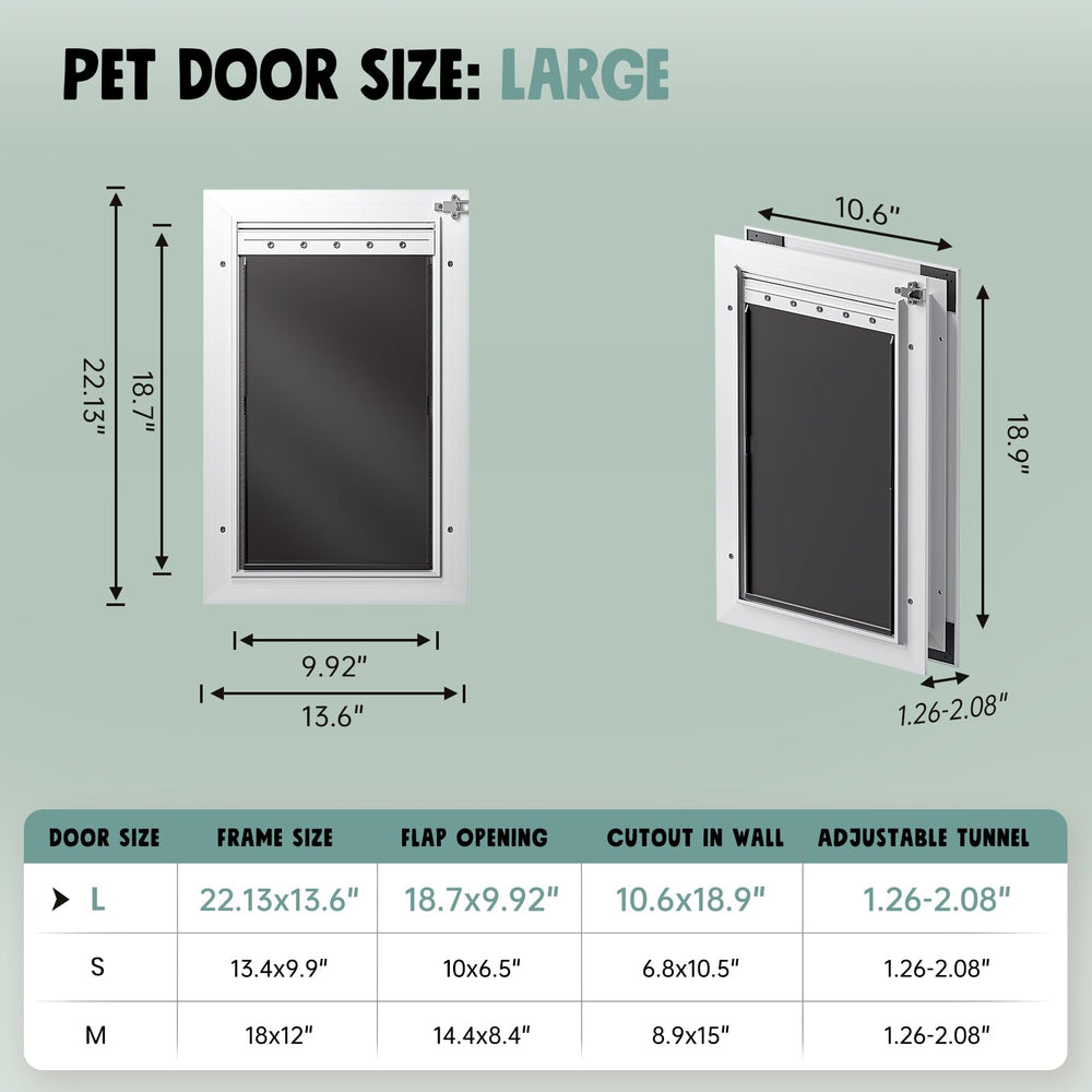 PETCOMING insulated dog door with two flaps highlighting weather sealing features.