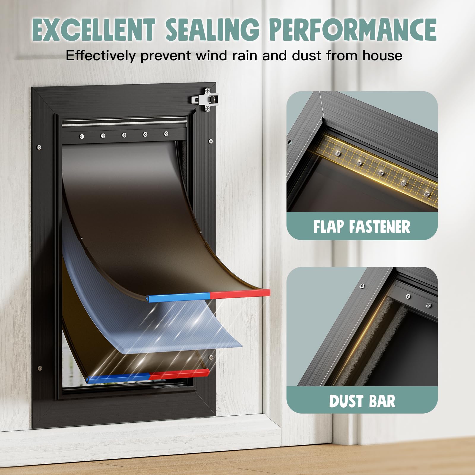 PETCOMING insulated flap with magnetic seals helps minimize drafts and dust intrusion