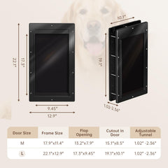 PETCOMING large opening shows 17.3 by 9.45 inches for big dogs.