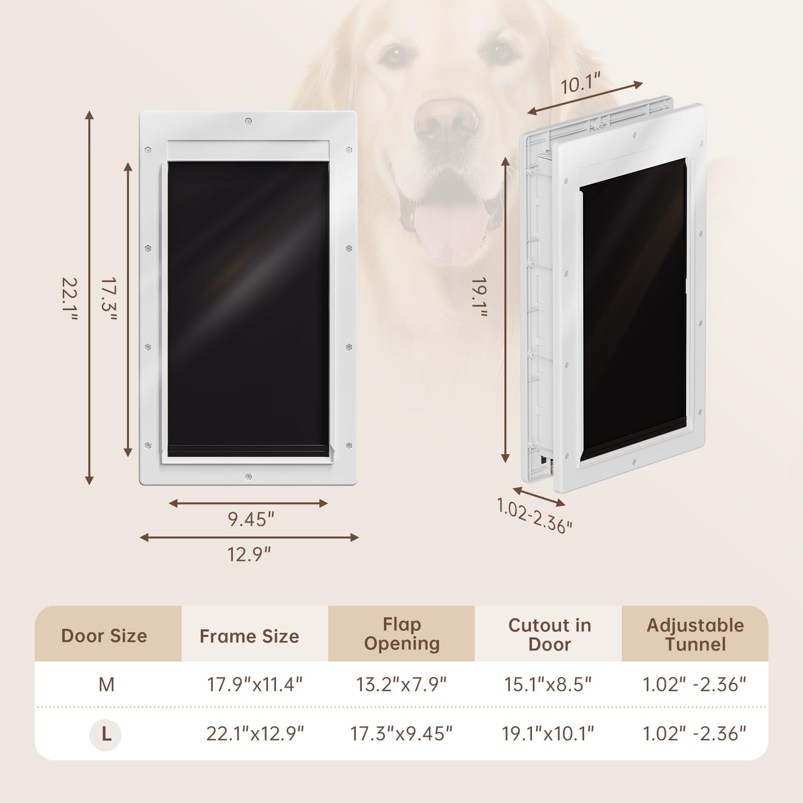 PETCOMING Never Rust Dog Door dual flaps closeup for weatherproof comfort