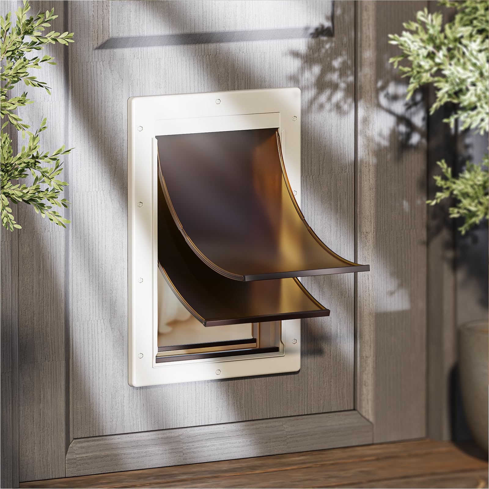 PETCOMING Never Rust Dog Door frame shows durable frame for outdoor use