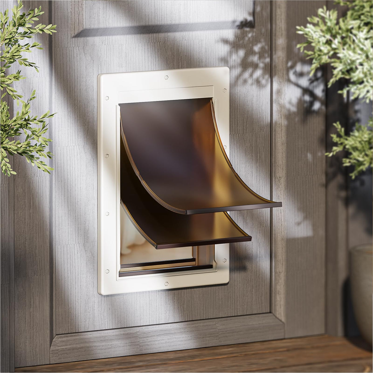 PETCOMING Never Rust Dog Door frame shows durable frame for outdoor use