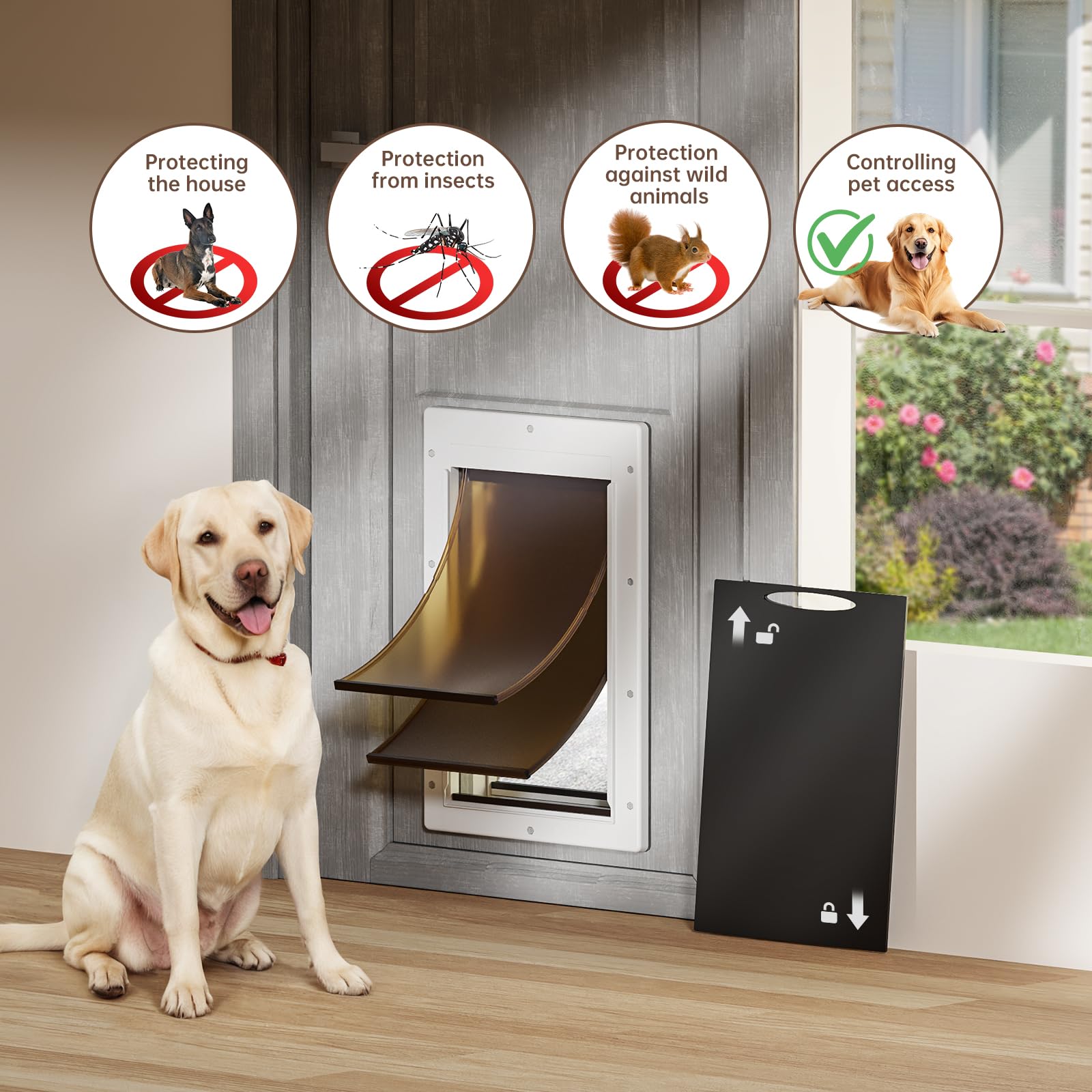 PETCOMING Never Rust Dog Door magnetic flaps reduce drafts and noise
