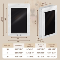 PETCOMING XL dog door shows two magnetic flaps closing snugly