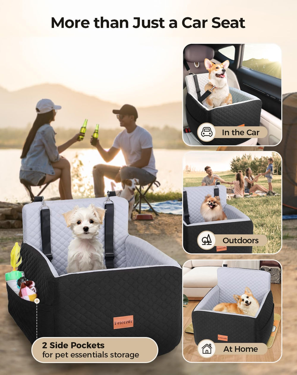 Petcozife dog car seat anti-slip bottom stability on the seat