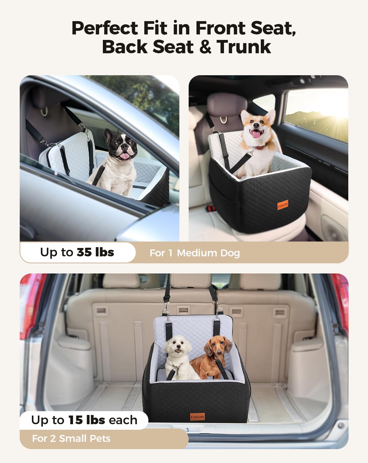 Petcozife dog car seat elevated cushion enhances in-car view