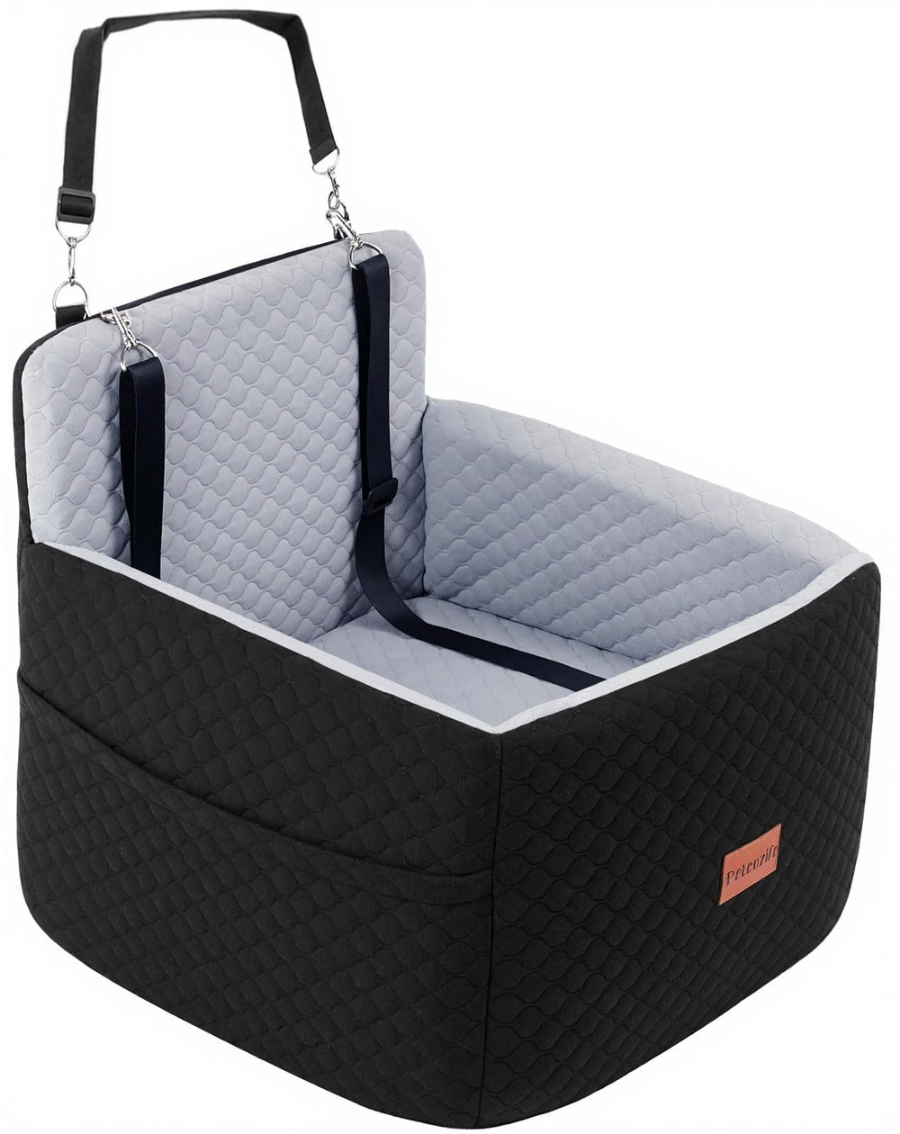 Petcozife dog car seat gray/black colorway fits modern cars