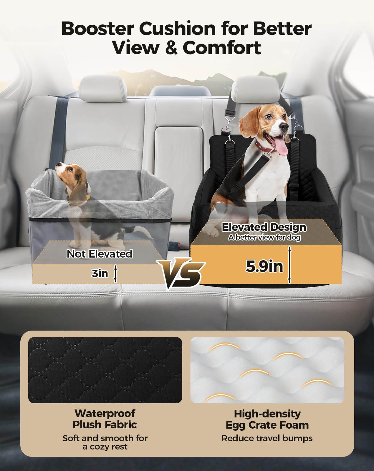 Petcozife dog car seat high-density foam cushions joints during travel