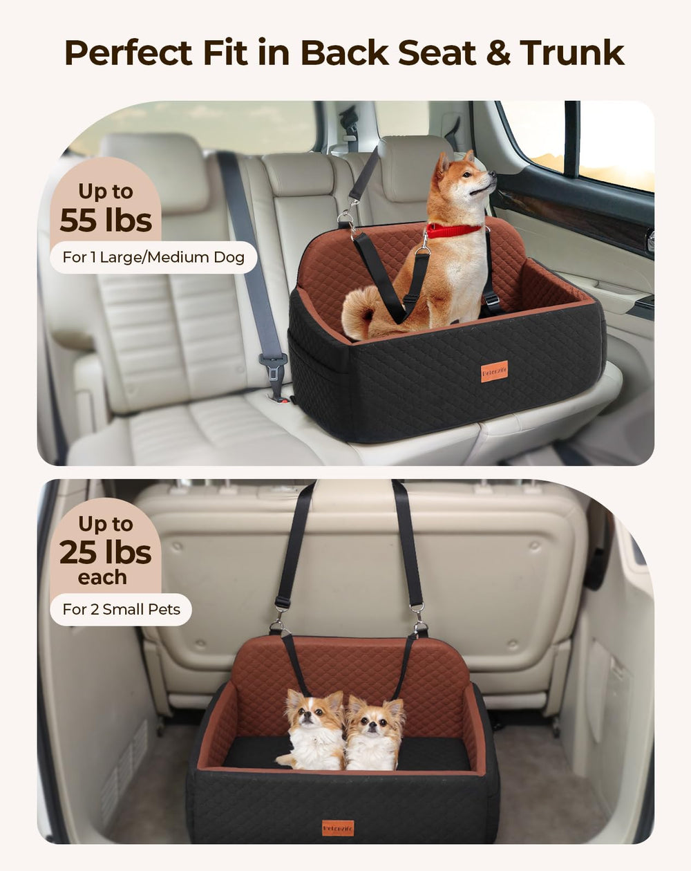 Petcozife dog car seat large foam cushion emphasizes plush support on bumpy roads.