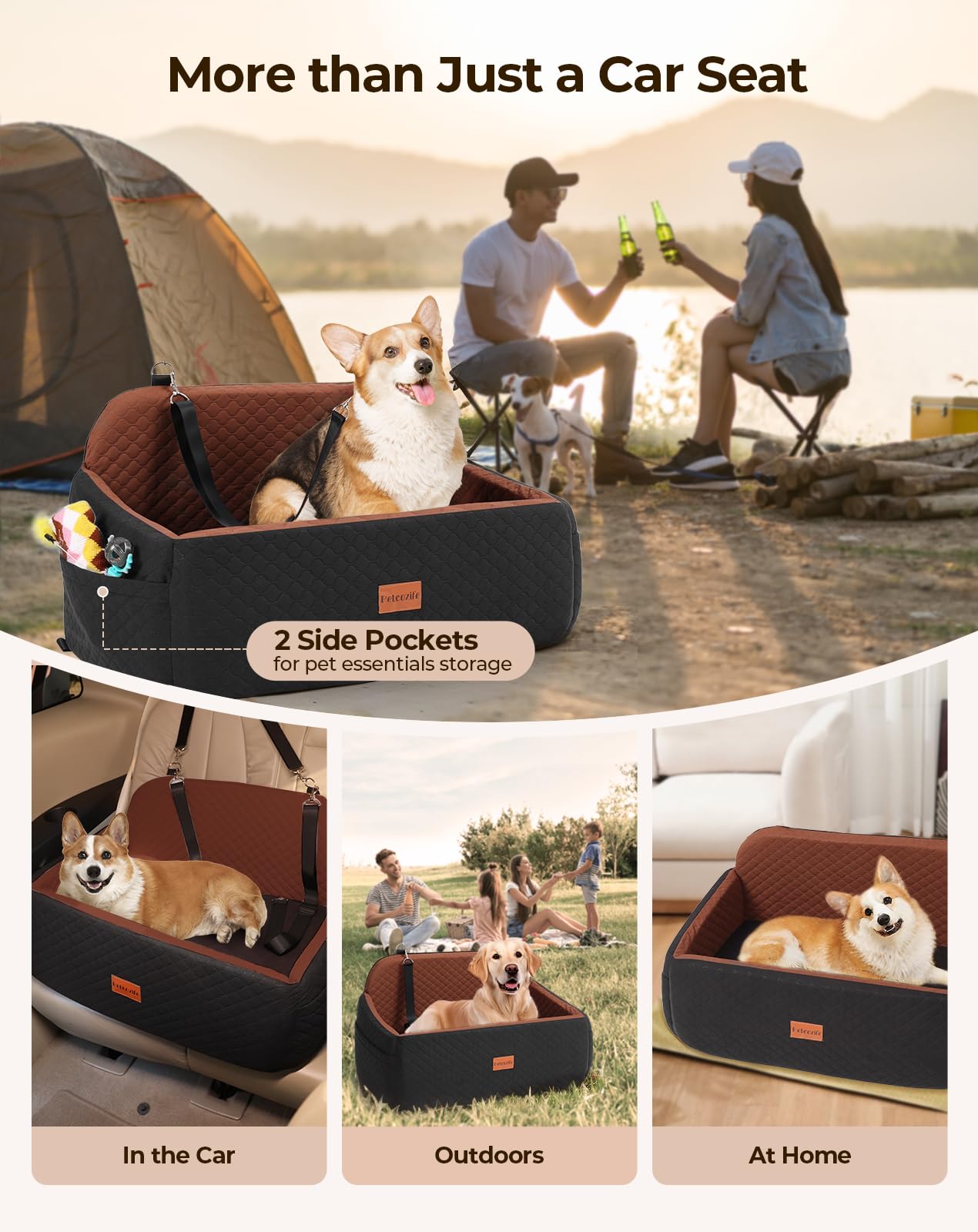 Petcozife dog car seat large non-slip base ensures steadier rides.