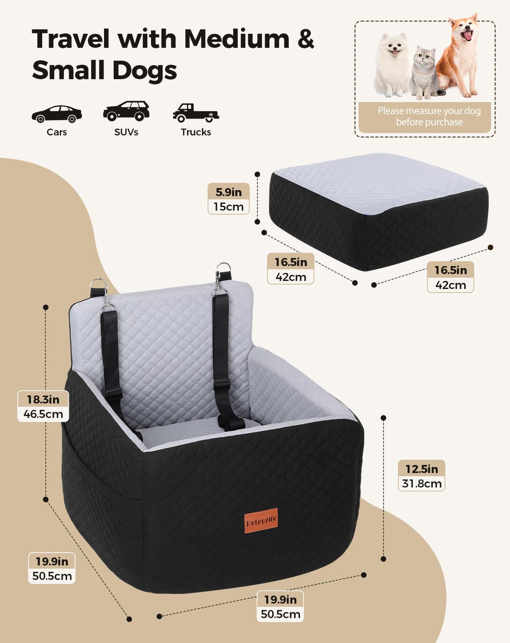 Petcozife dog car seat plush fabric for cozy travel comfort