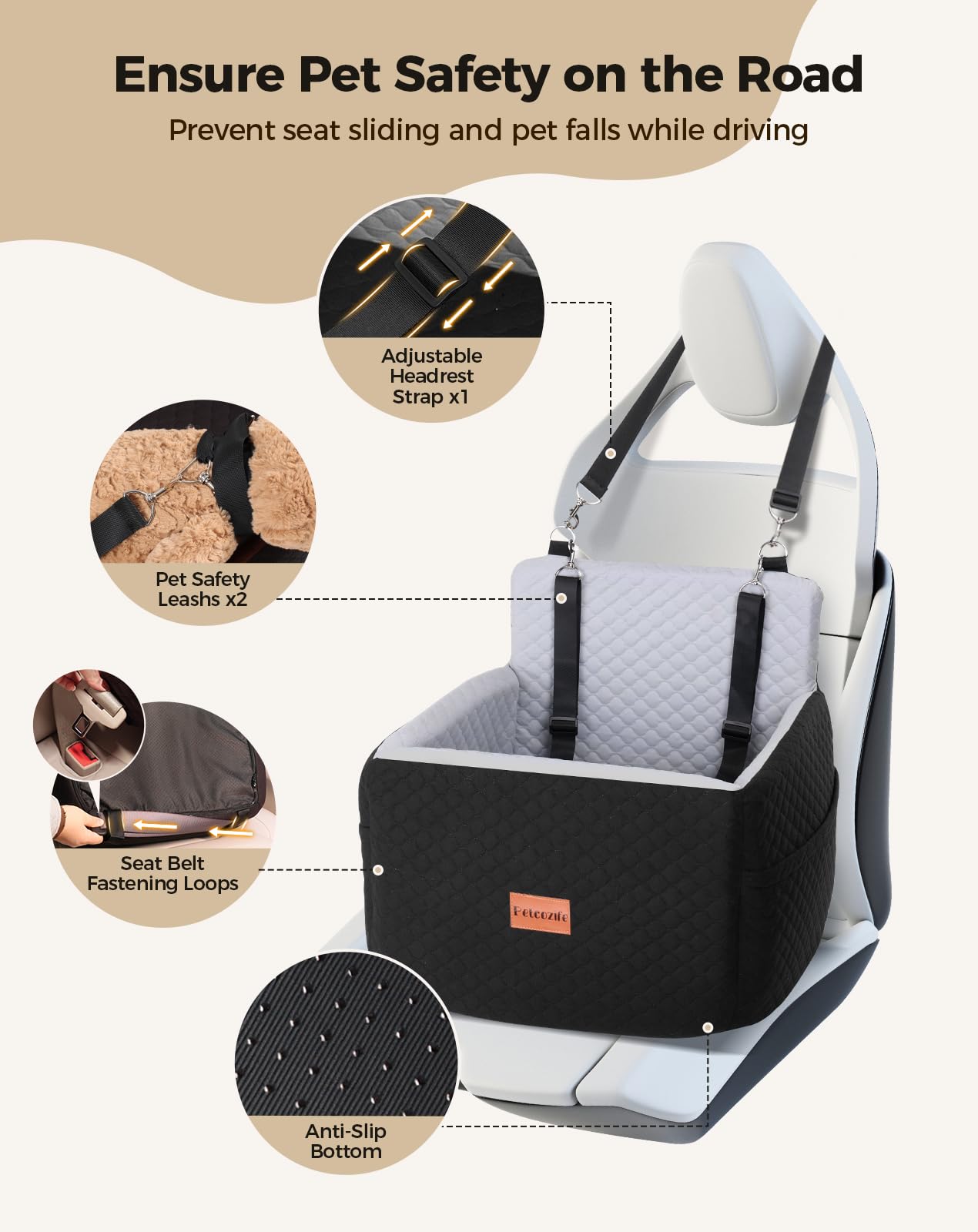 Petcozife dog car seat safety belts improve travel security