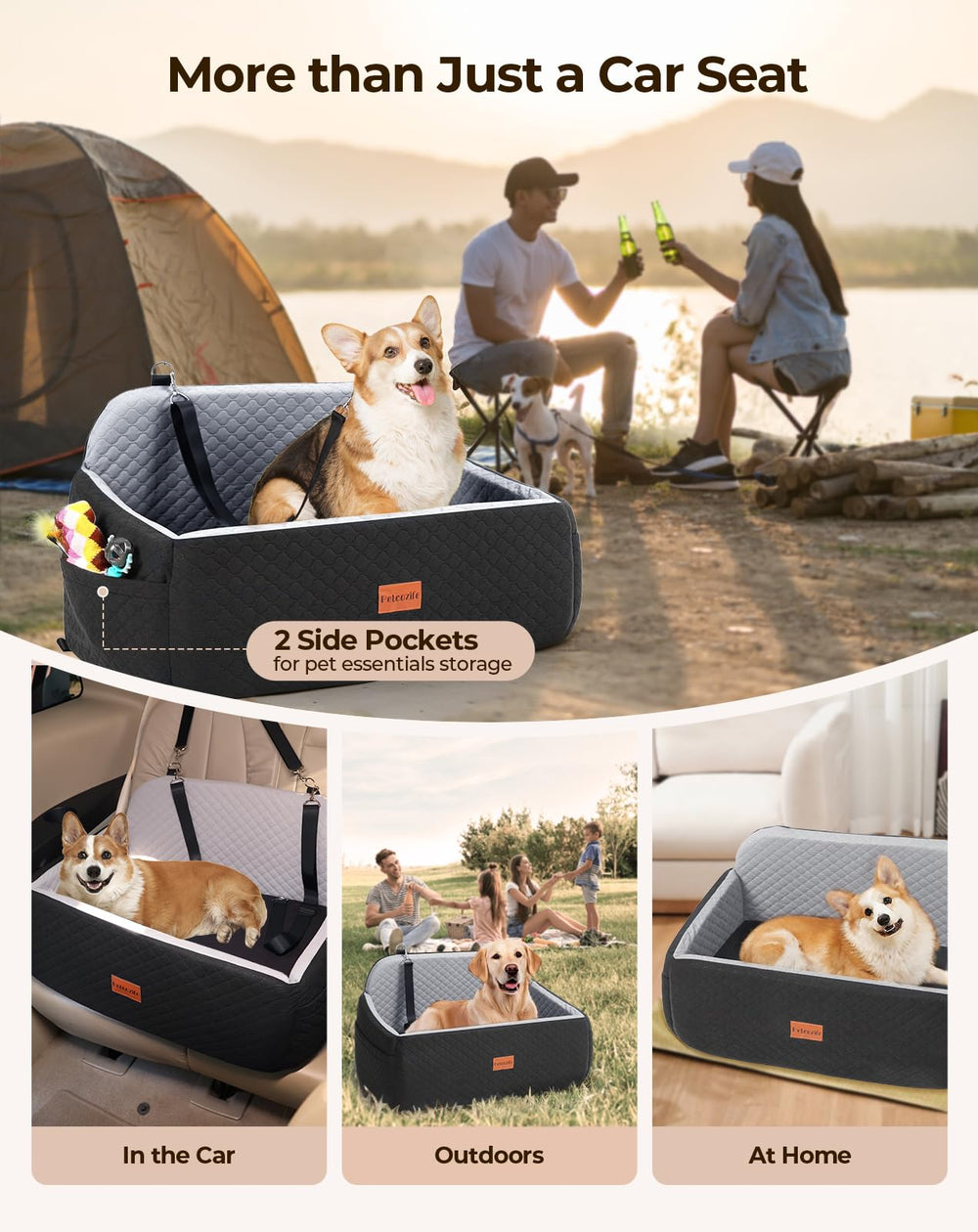 Petcozife dog car seat side-pockets help organize treats and toys