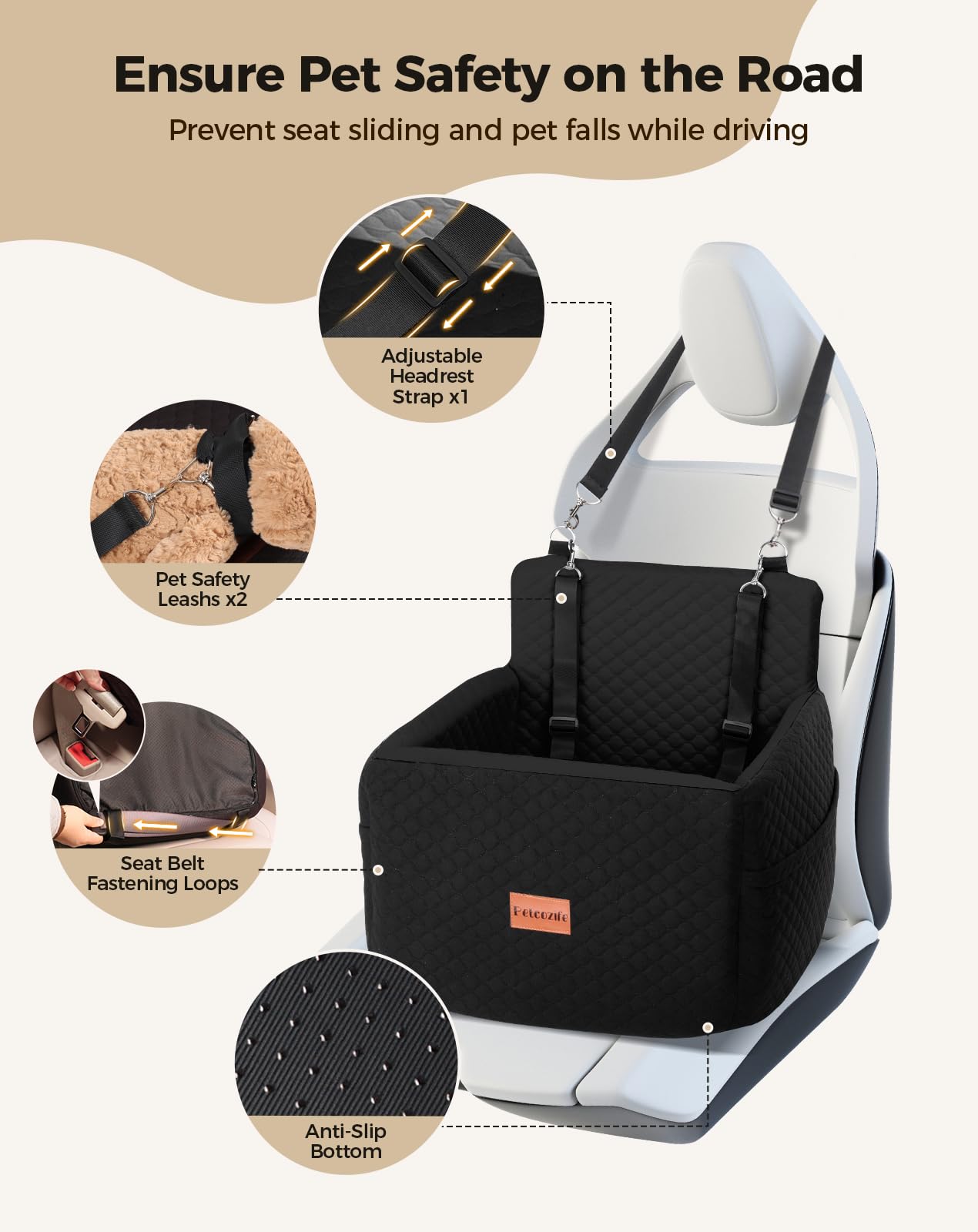 Petcozife dog car seat storage pockets keep treats handy
