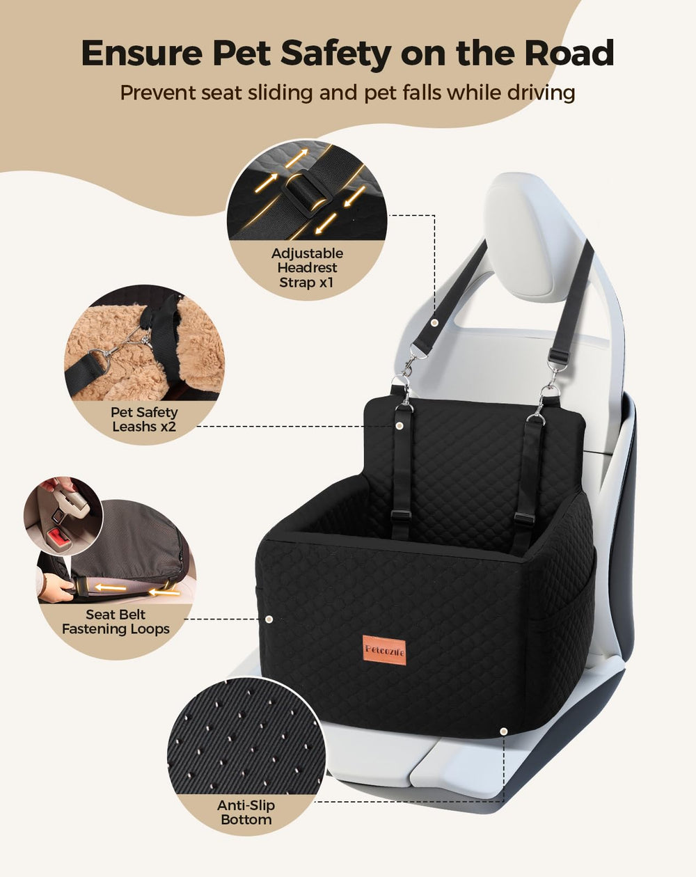 Petcozife dog car seat storage pockets keep treats handy