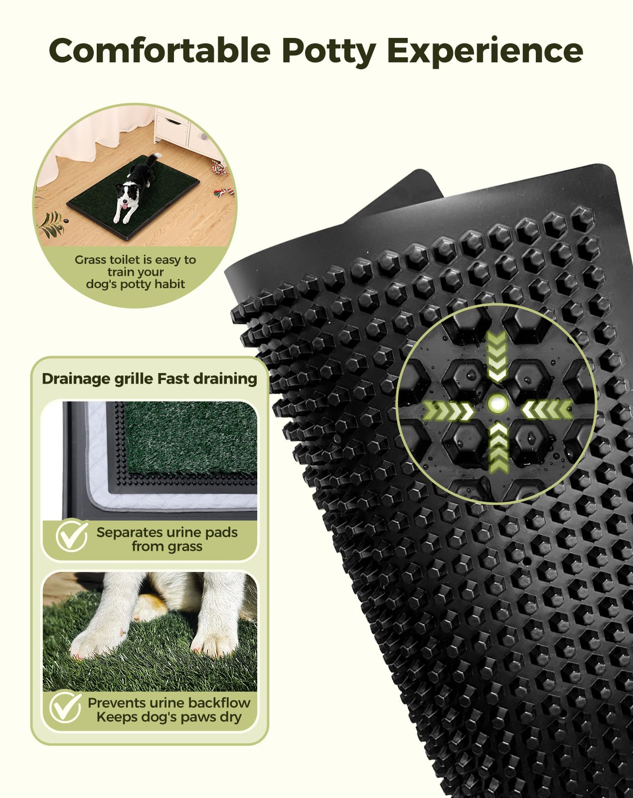 Petcozife non-slip backing keeps the potty steady on slick floors.