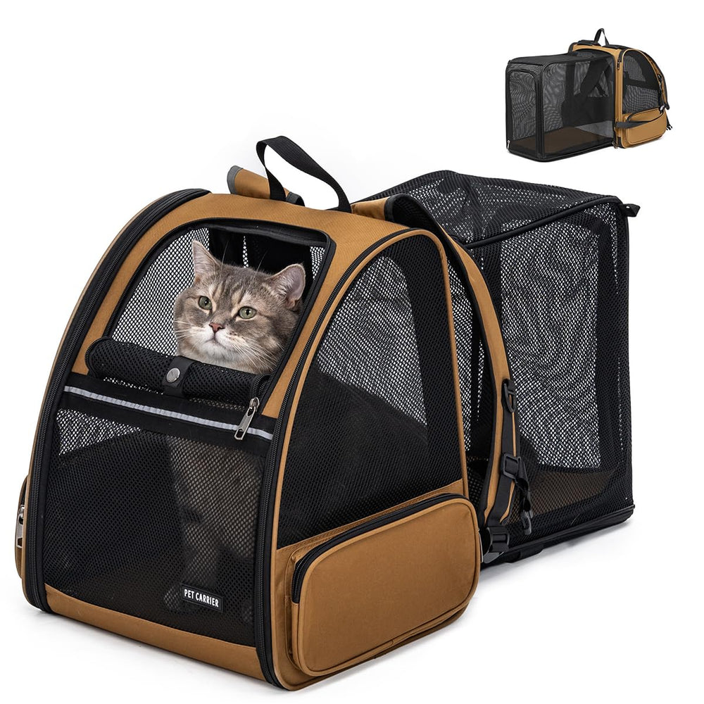 Petdiwoo cat backpack expandable back view highlighting extra rest space for pets.