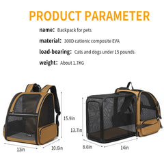 Petdiwoo cat backpack side view shows breathable mesh for airflow.