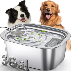 PETDOTT 3gal stainless steel dog water fountain top-view with integrated water window for easy level checks.
