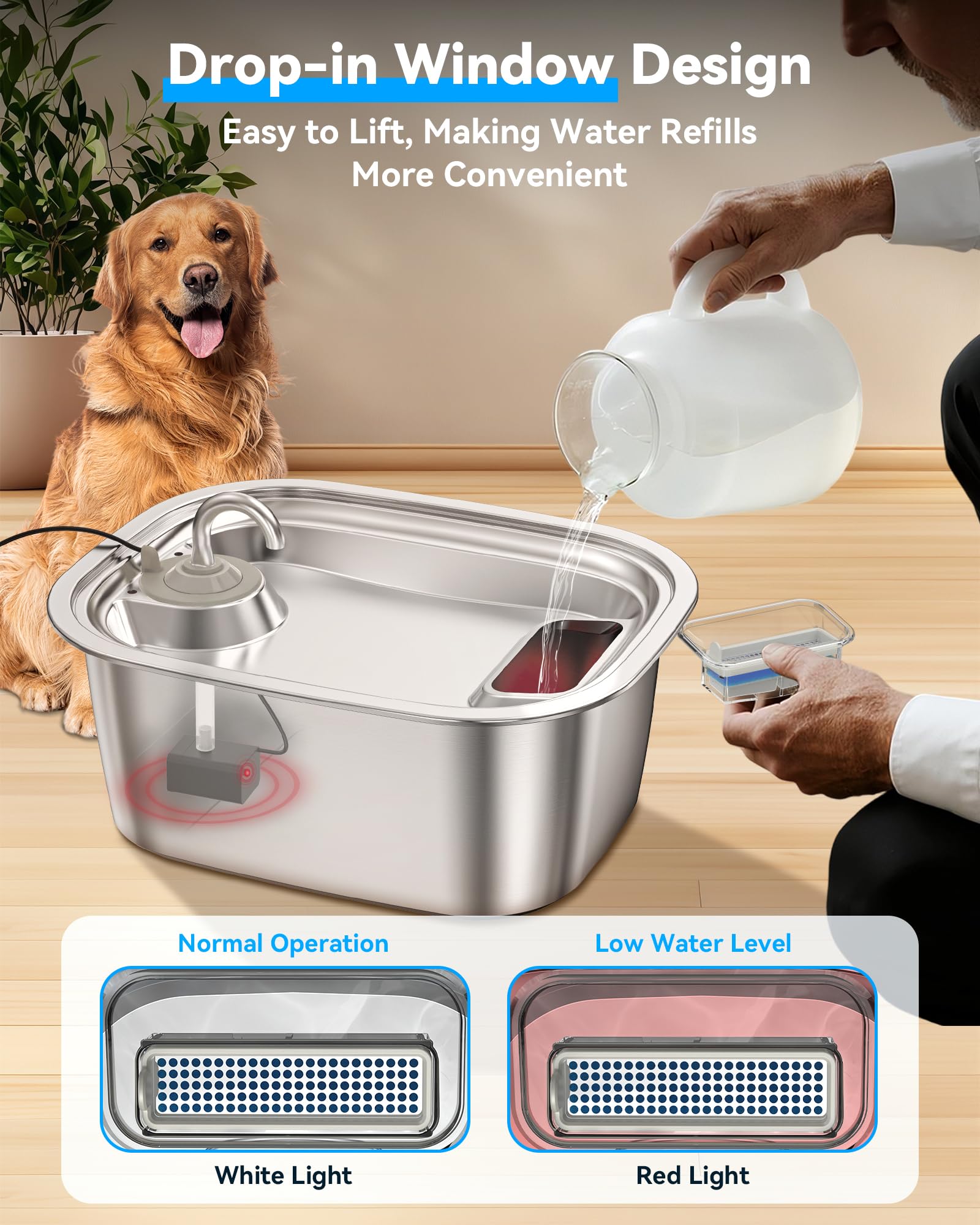 PETDOTT large drinking area image emphasizes comfortable space for medium to large dogs.
