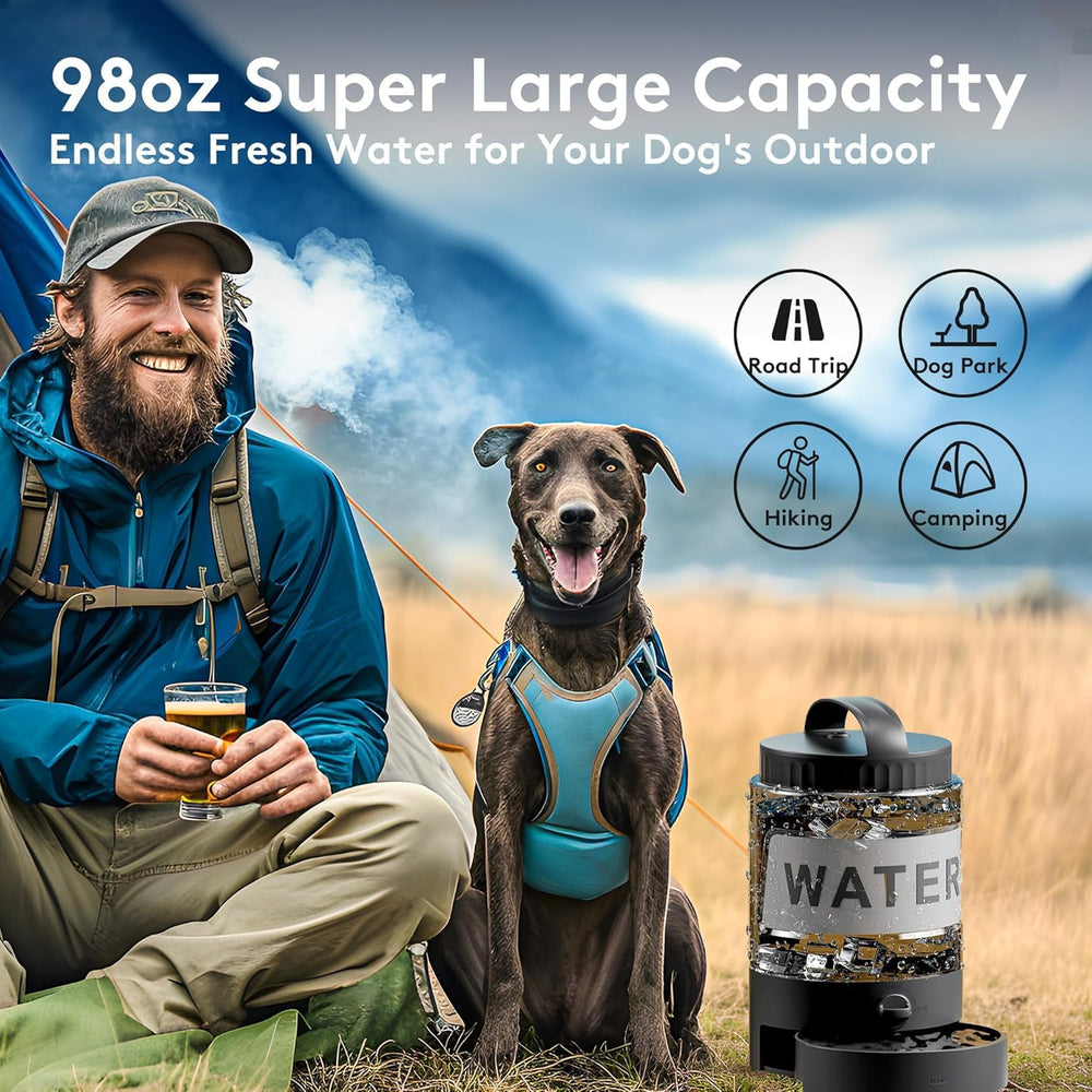 PETDOTT pull-out drinking bowl demonstrates quick on-the-go hydration during outdoor adventures.