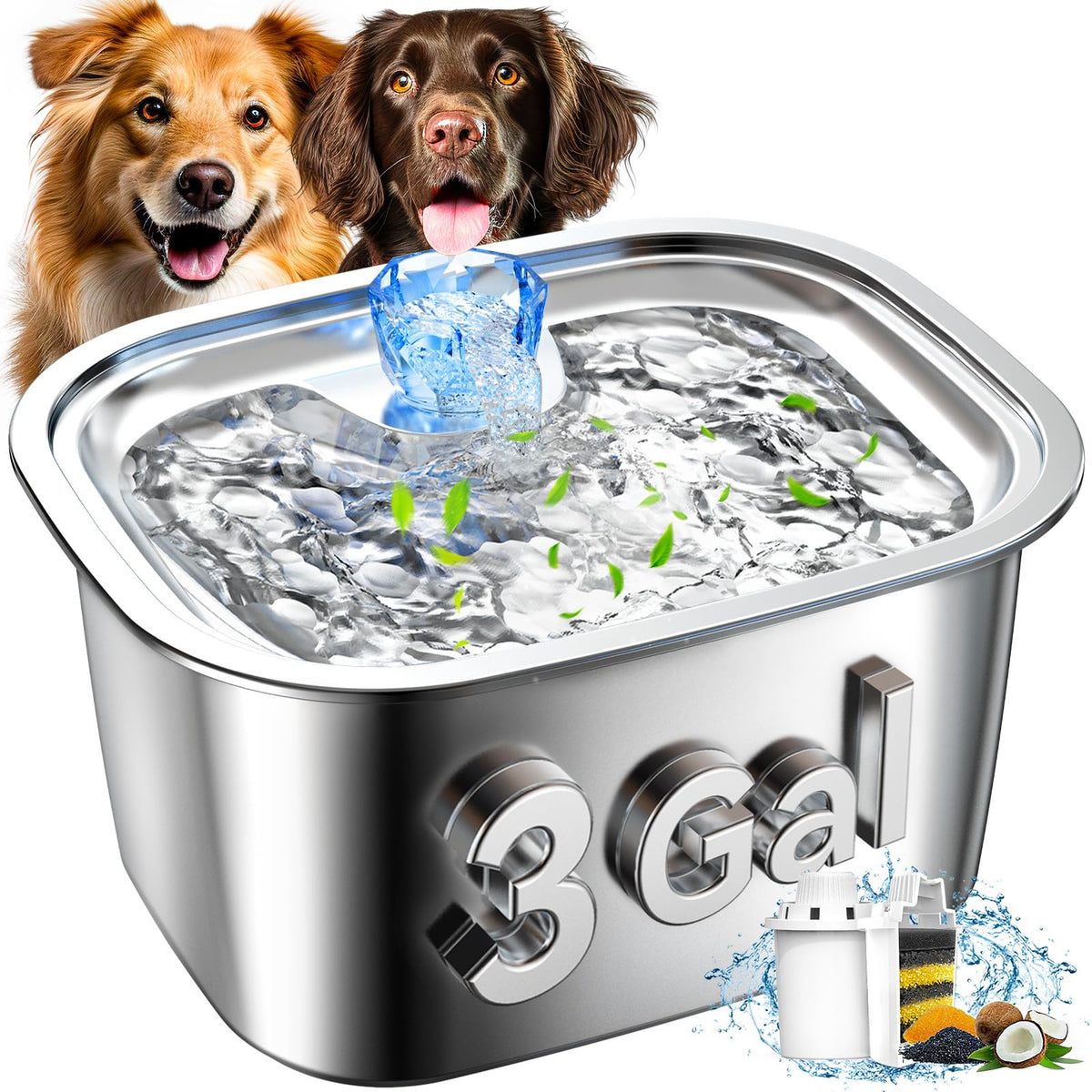 PETDOTT stainless steel dog fountain with diamond spout for durable hydration.