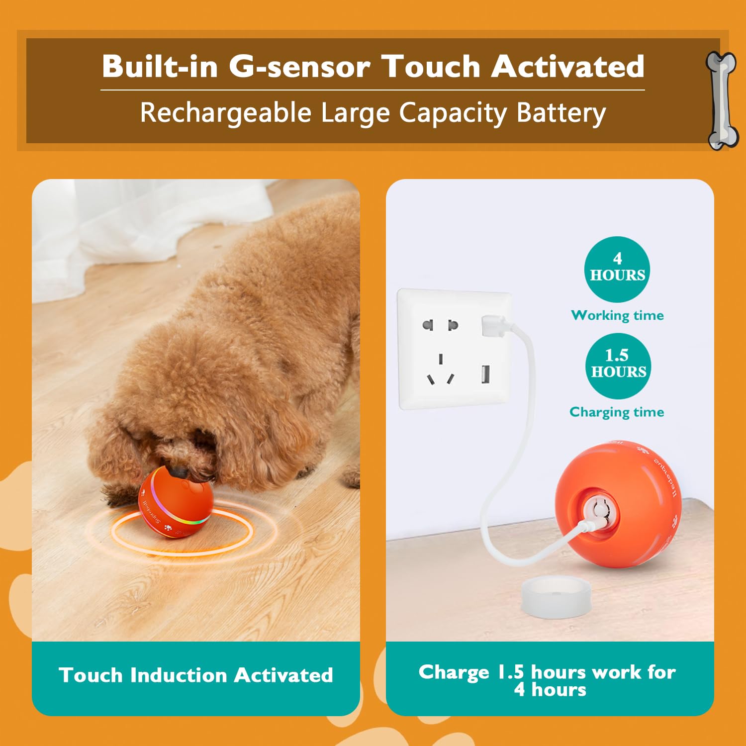 PetDroid bouncing mode dog toy showing energetic hops for high-energy dogs.