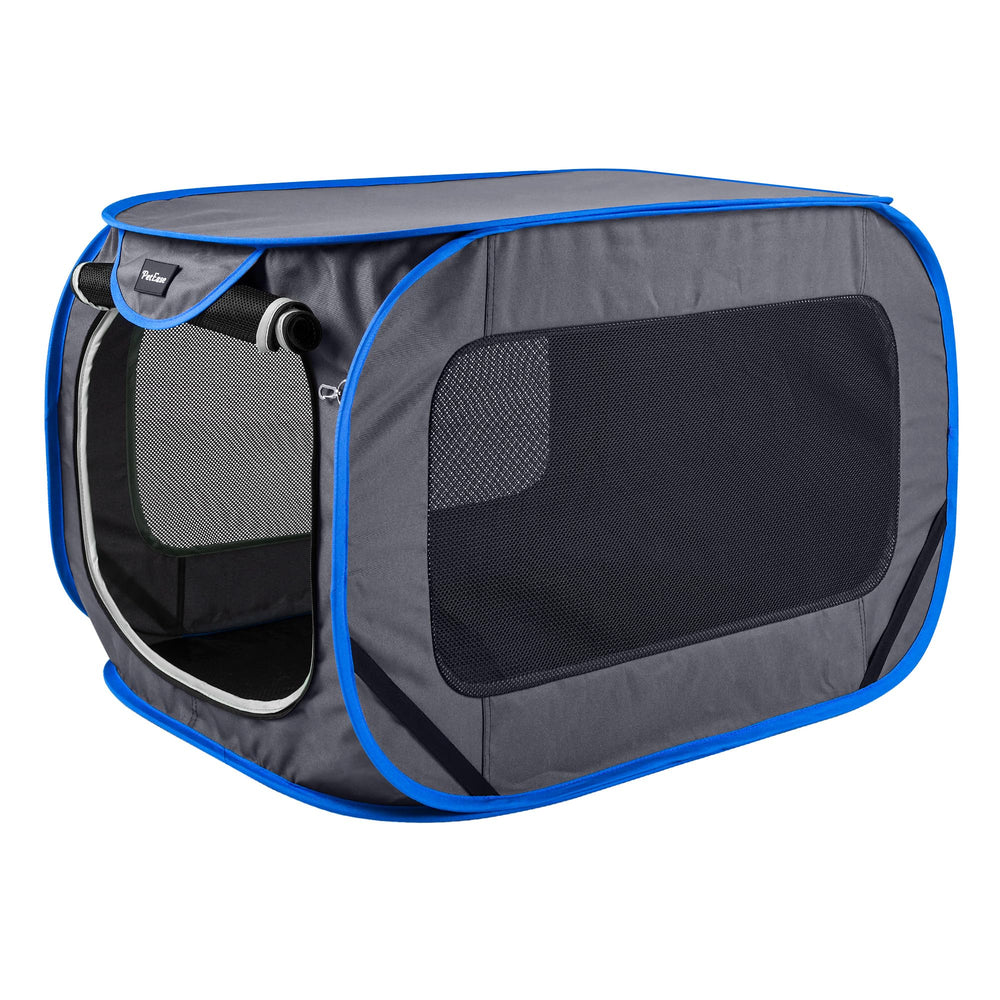 PetEase large pop up kennel side view shows breathable mesh and portability.