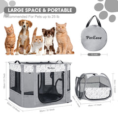 PetEase Portable 2-in-1 dog crate playpen 8-sided mesh for airflow and mosquito protection