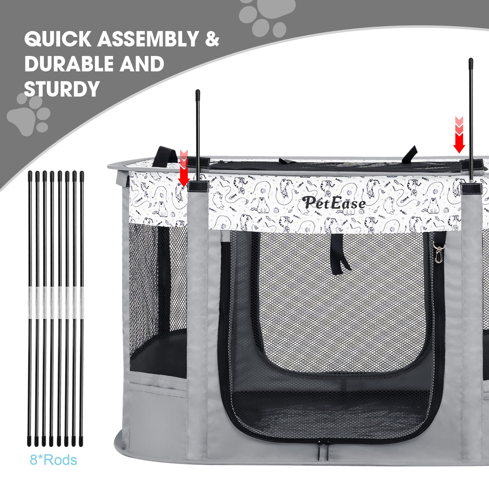 PetEase Portable 2-in-1 dog crate playpen three entrances with roll-up curtains for easy access