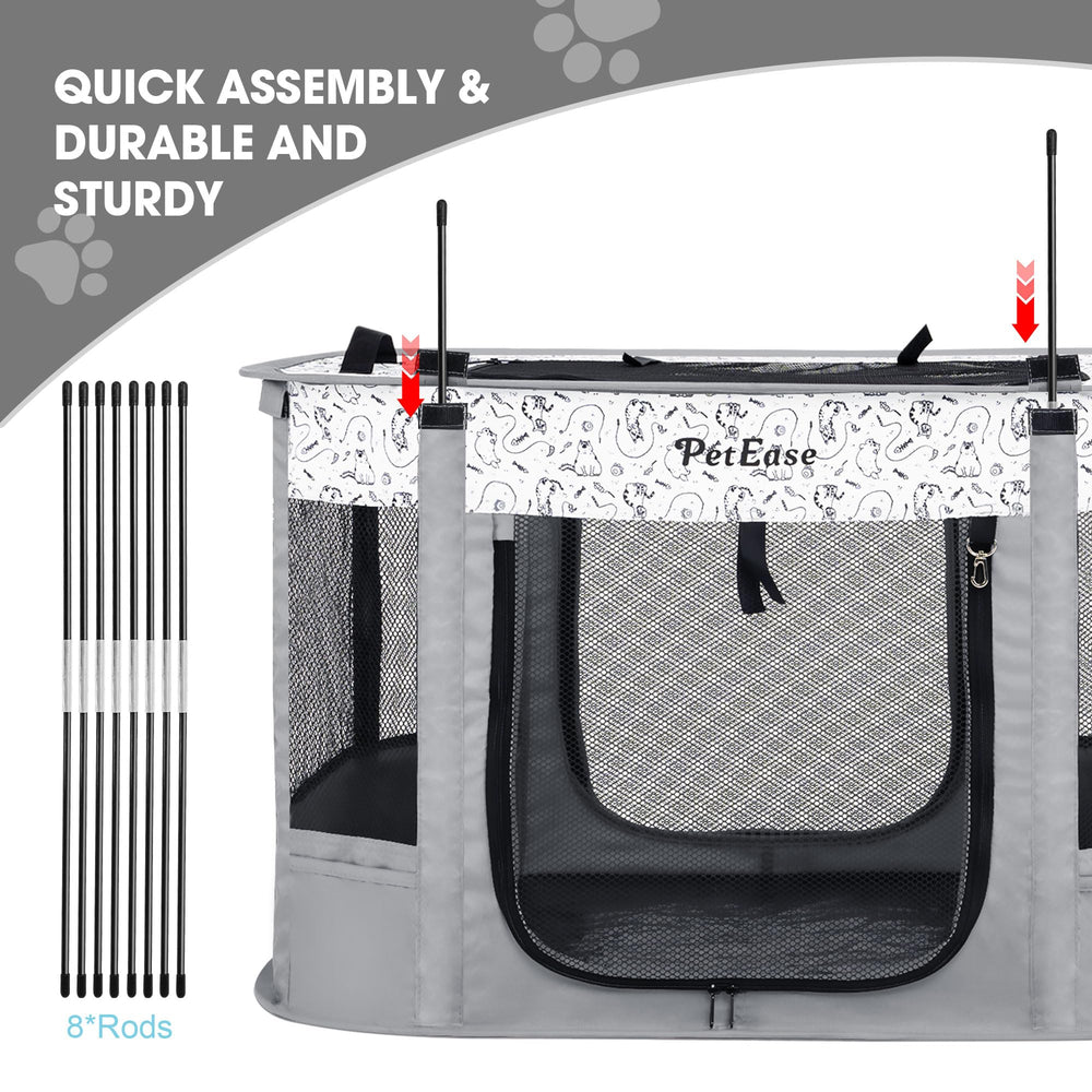 PetEase Portable 2-in-1 dog crate playpen three entrances with roll-up curtains for easy access