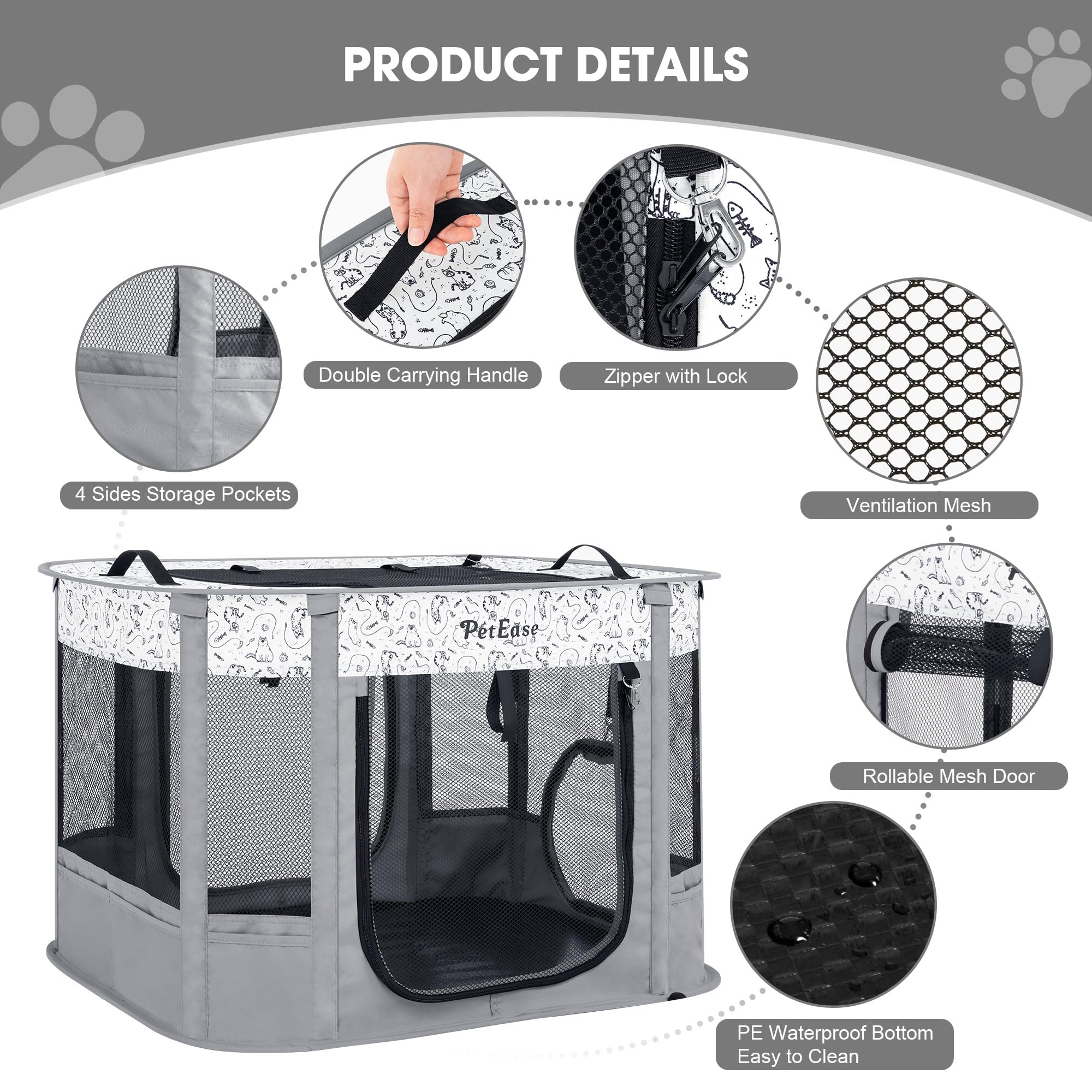 PetEase Portable 2-in-1 dog crate playpen foldable design for travel and quick setup