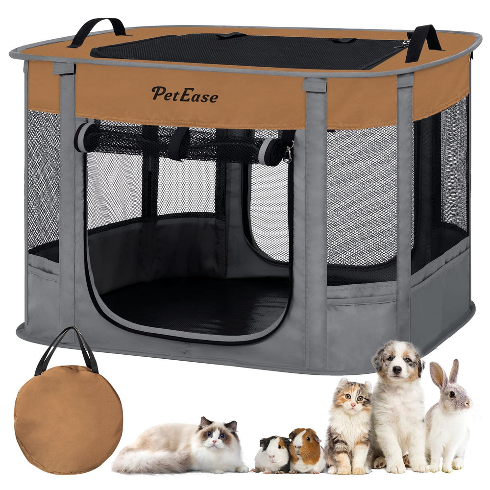 PetEase portable cat playpen folded in carrying bag for easy transport