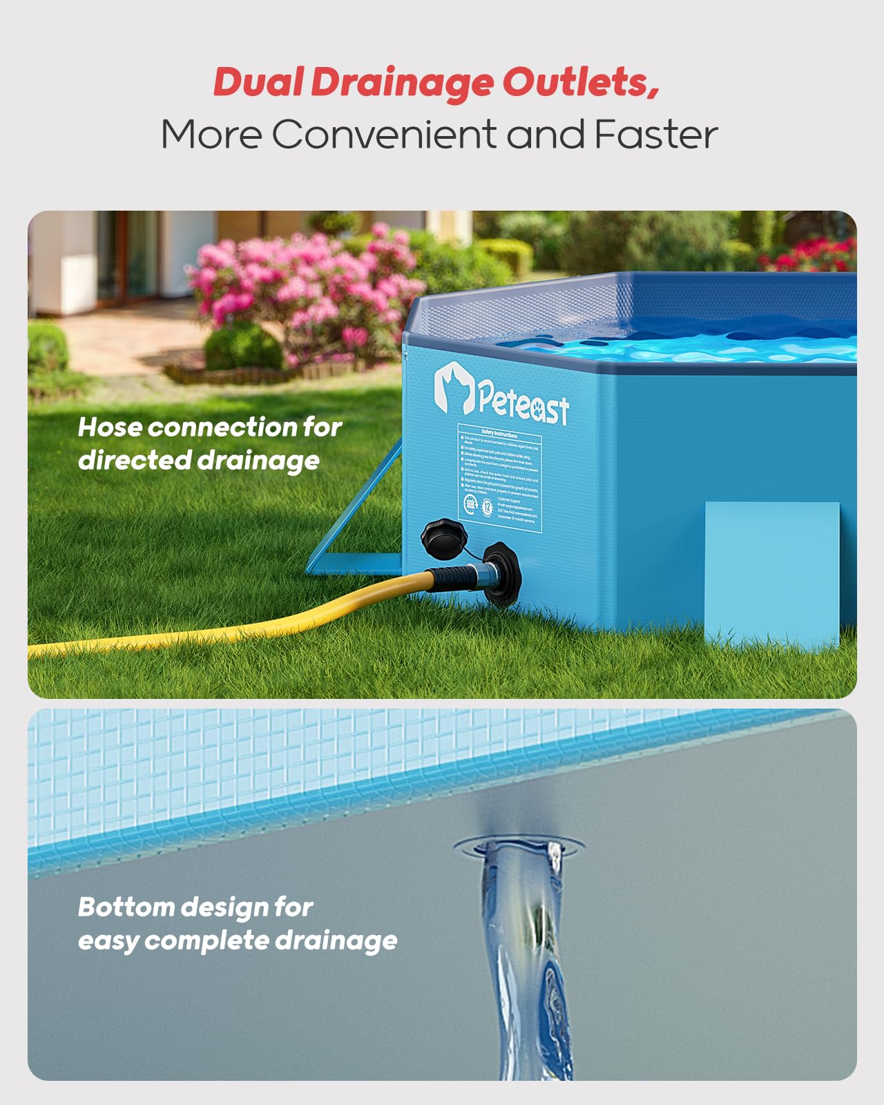 Peteast anti-slip bottom keeps the pool steady on varied surfaces.