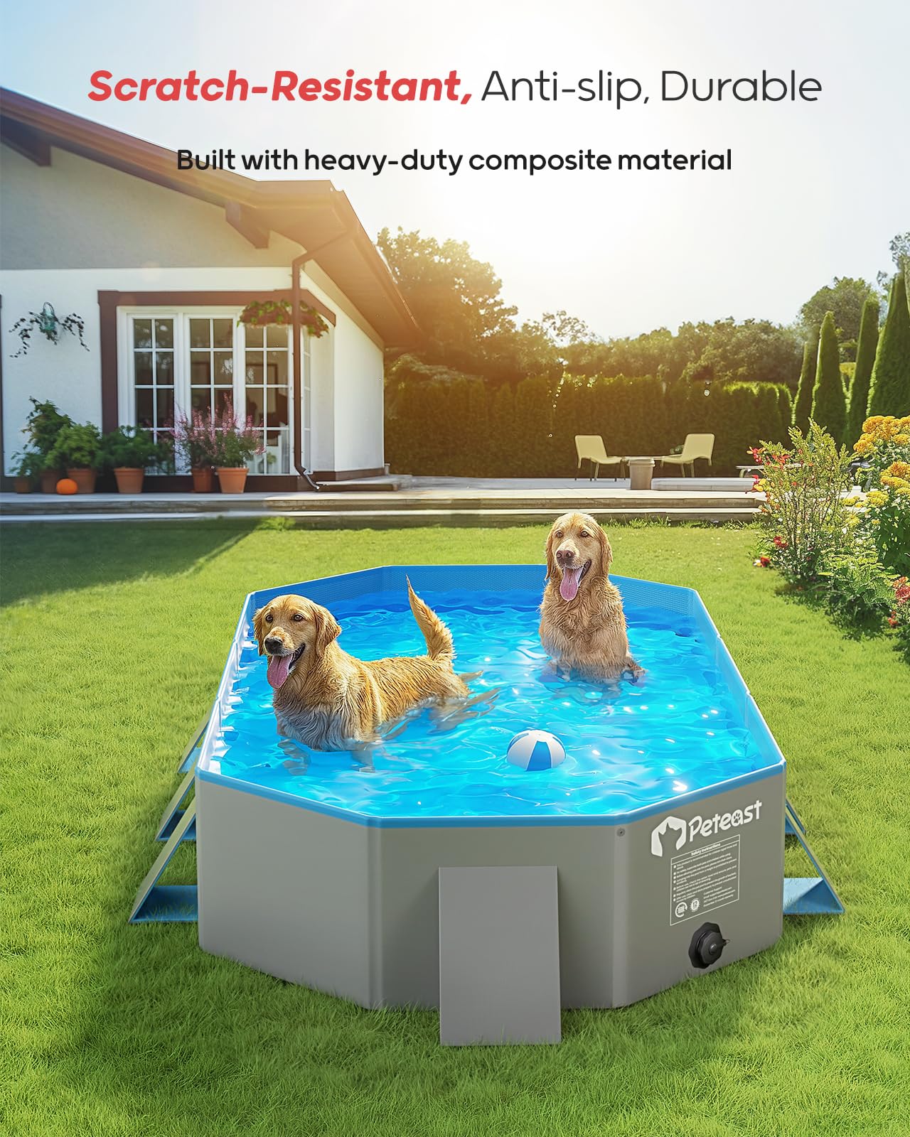 Peteast foldable dog pool collapsed for compact storage and transport.
