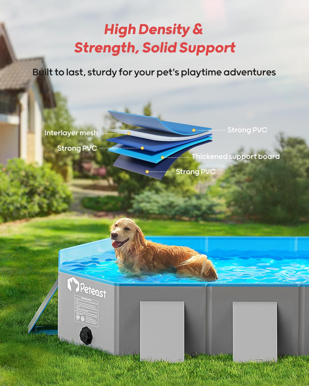 Peteast foldable dog pool drainage system for easy water disposal.