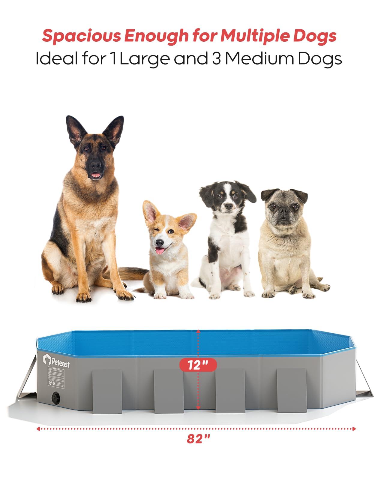 Peteast foldable dog pool reinforced sidewalls for safe play.