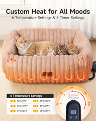 PETEMPO heated cat bed plush faux fur close-up emphasizes soft, comforting texture.
