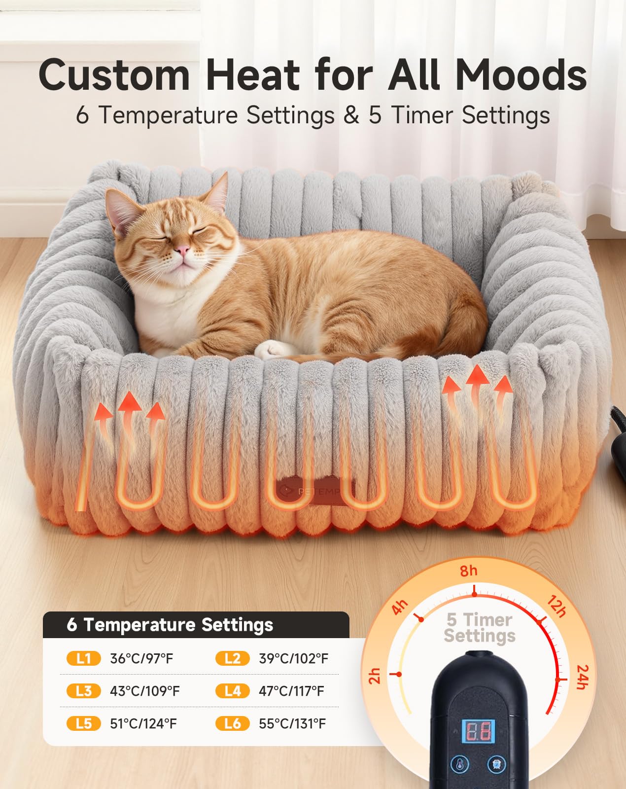 PETEMPO heated bed temperature controls let you customize cozy warmth