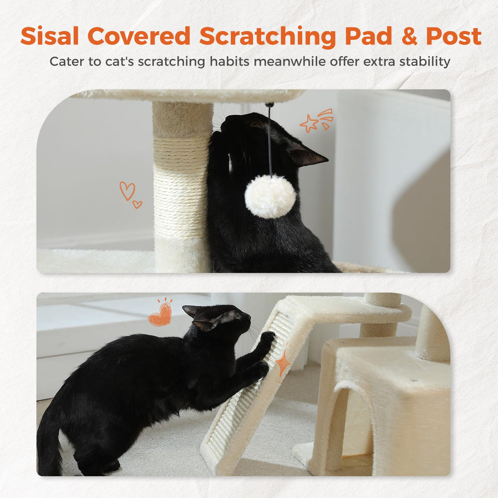 PETEPELA beige cat tree space-saving design suitable for small rooms