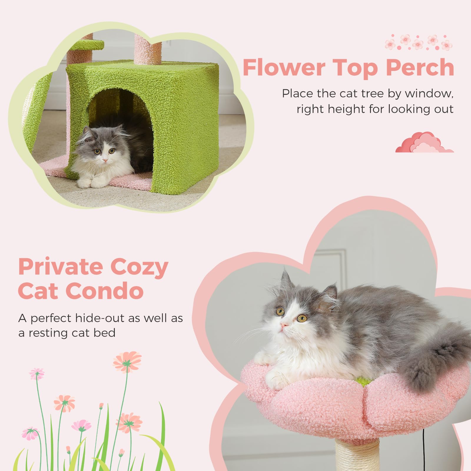 PETEPELA cozy hammock on the cat tree offers a comfy lounging spot.