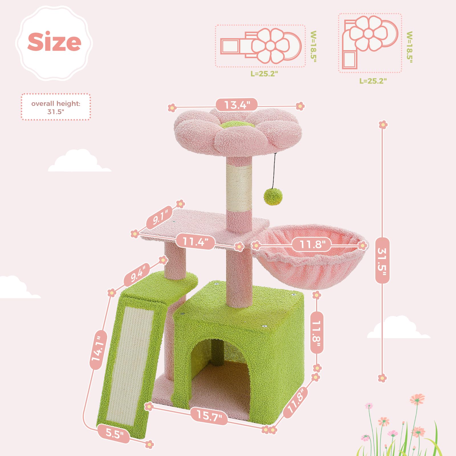 PETEPELA removable flower bed perch adds versatile resting space for naps.