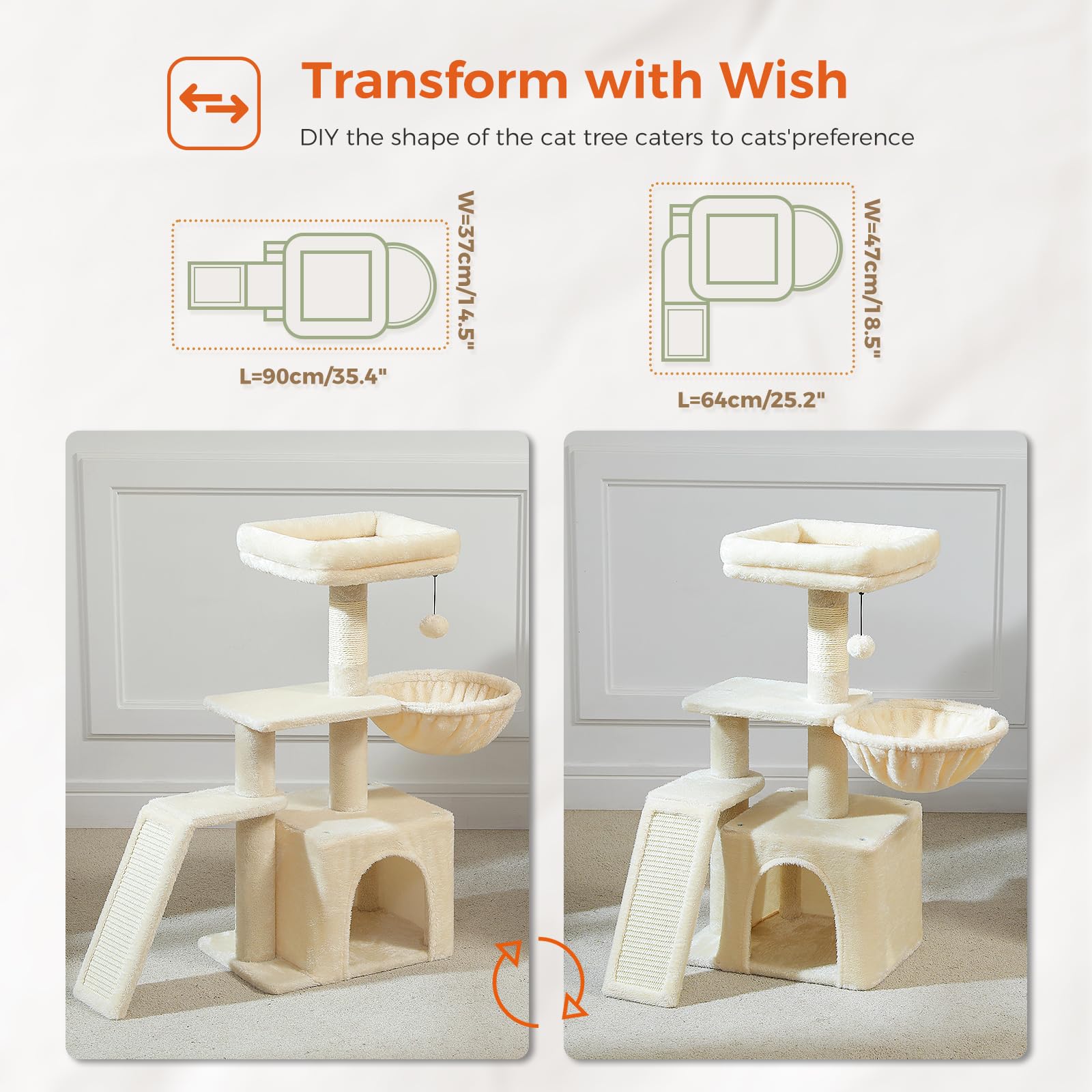 PETEPELA cat tree with sisal scratching ramp satisfies scratching instincts and protects furniture