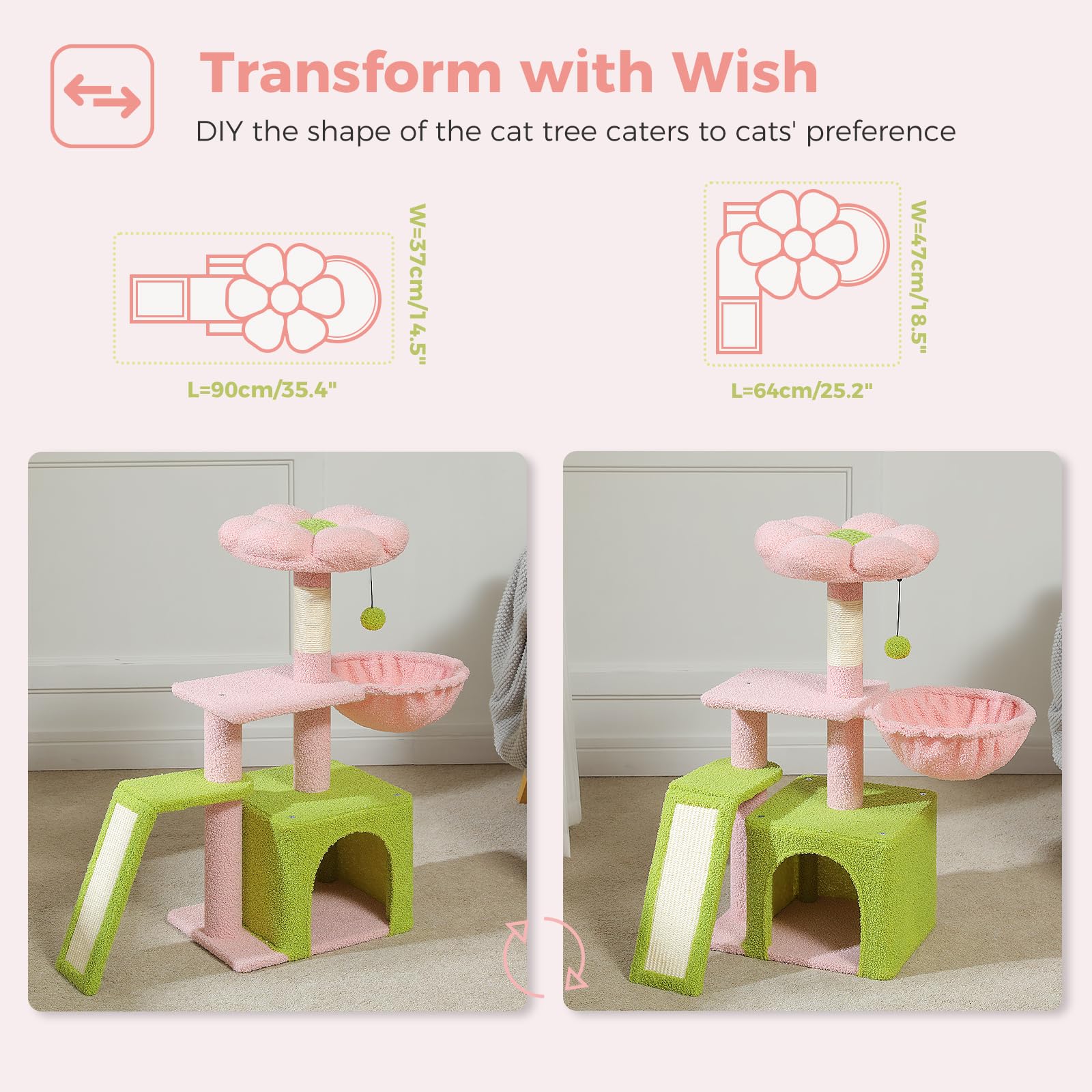 PETEPELA cat tree with sisal scratching ramp supports healthy claws and scratching fun.