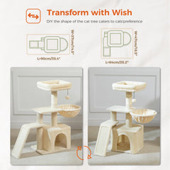 PETEPELA cat tree with sisal scratching ramp satisfies scratching instincts and protects furniture