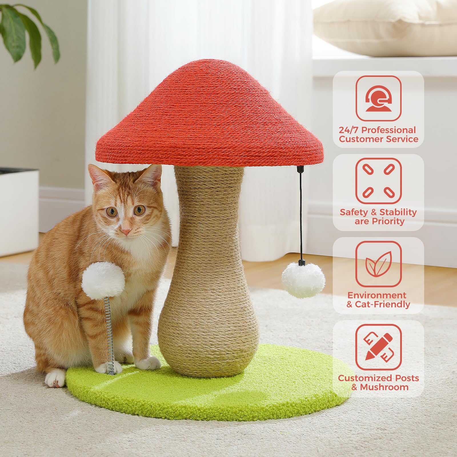 PETEPELA mushroom-post-sturdy-base supports lasting play sessions for indoor cats.