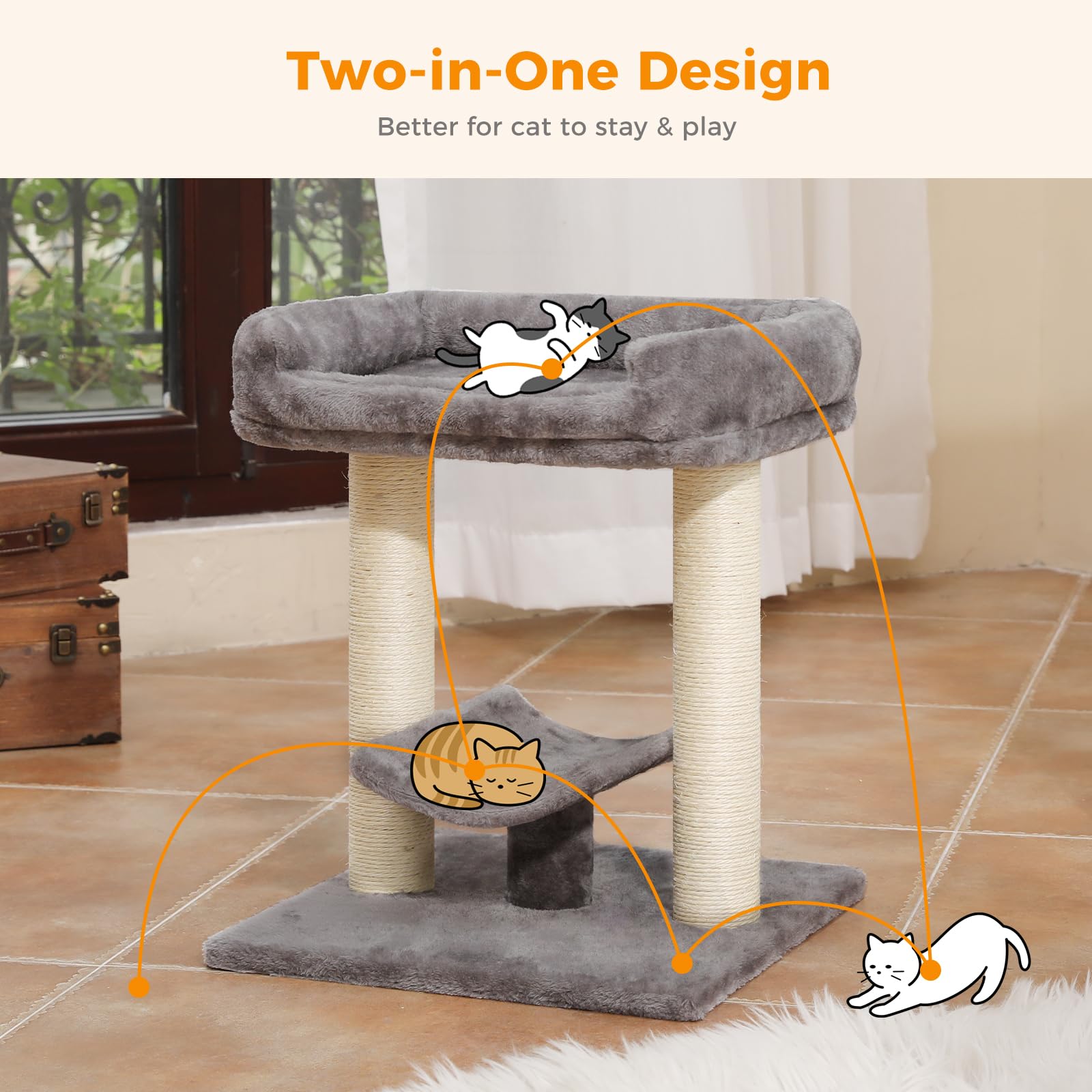 PETEPELA small-space cat tree blends with home decor while saving space.