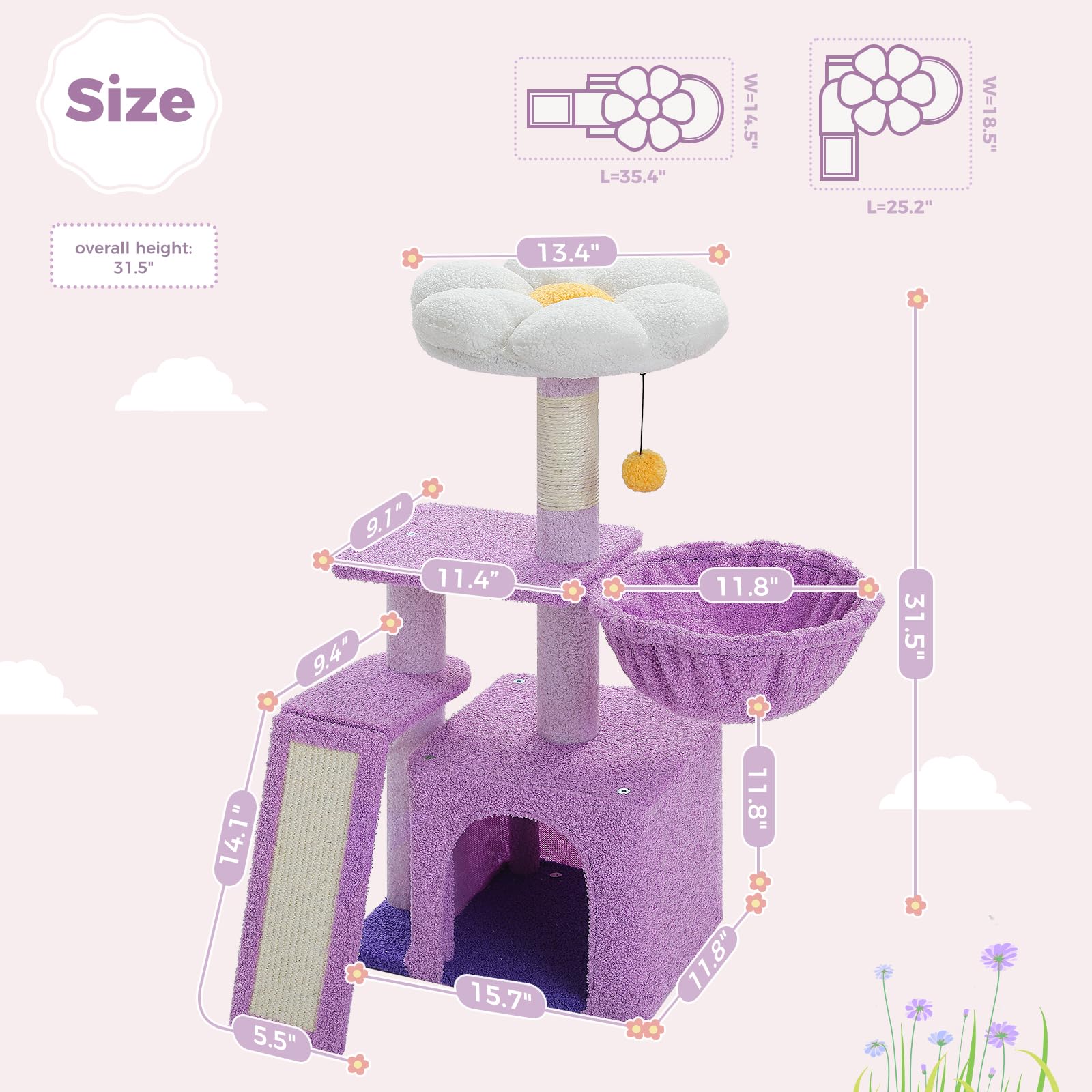 Petepele purple indoor cat tree blends with decor and entertains.