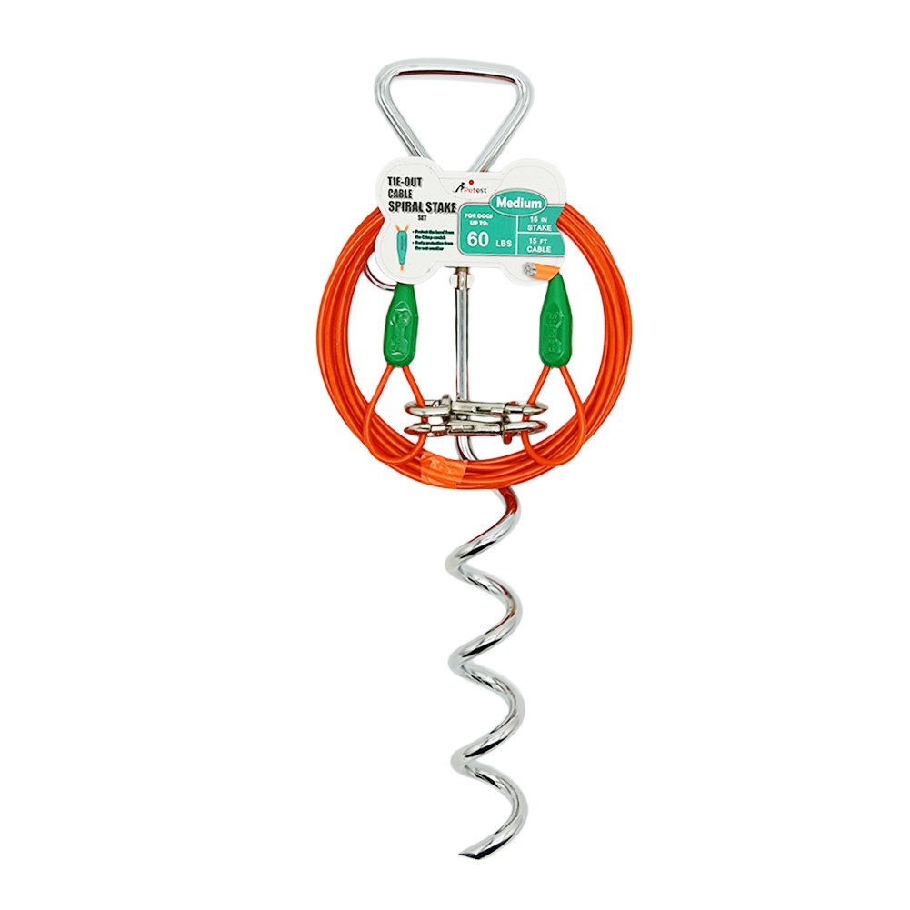 Petest 16inch spiral stake embedded in soil for secure outdoor containment