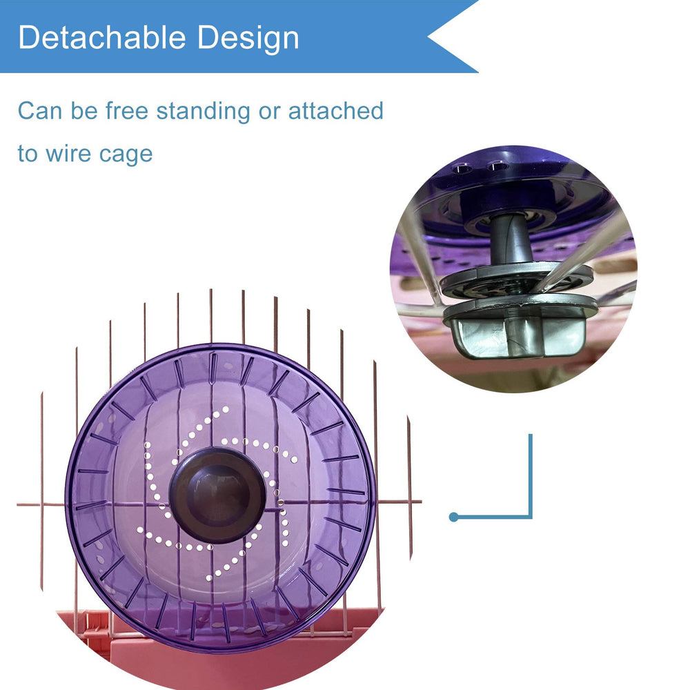 Petest hamster wheel attached to wire habitat demonstrates versatile installation.